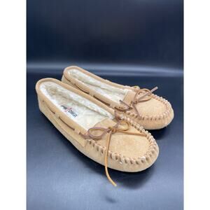 Minnetonka Moccasin Women's Tan Leather Faux Fur Lined 4052 Slippers Size 8